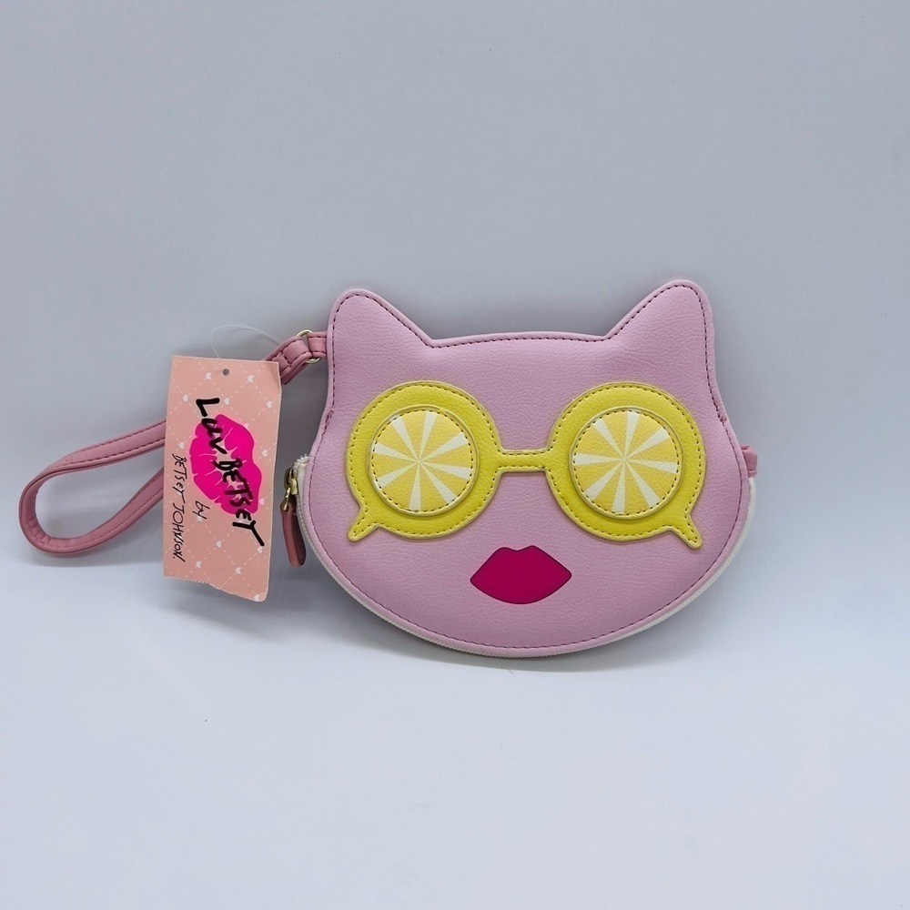BETSEY JOHNSON PINK COIN KITTY CAT ZIPPERED WRISTLET NWT
